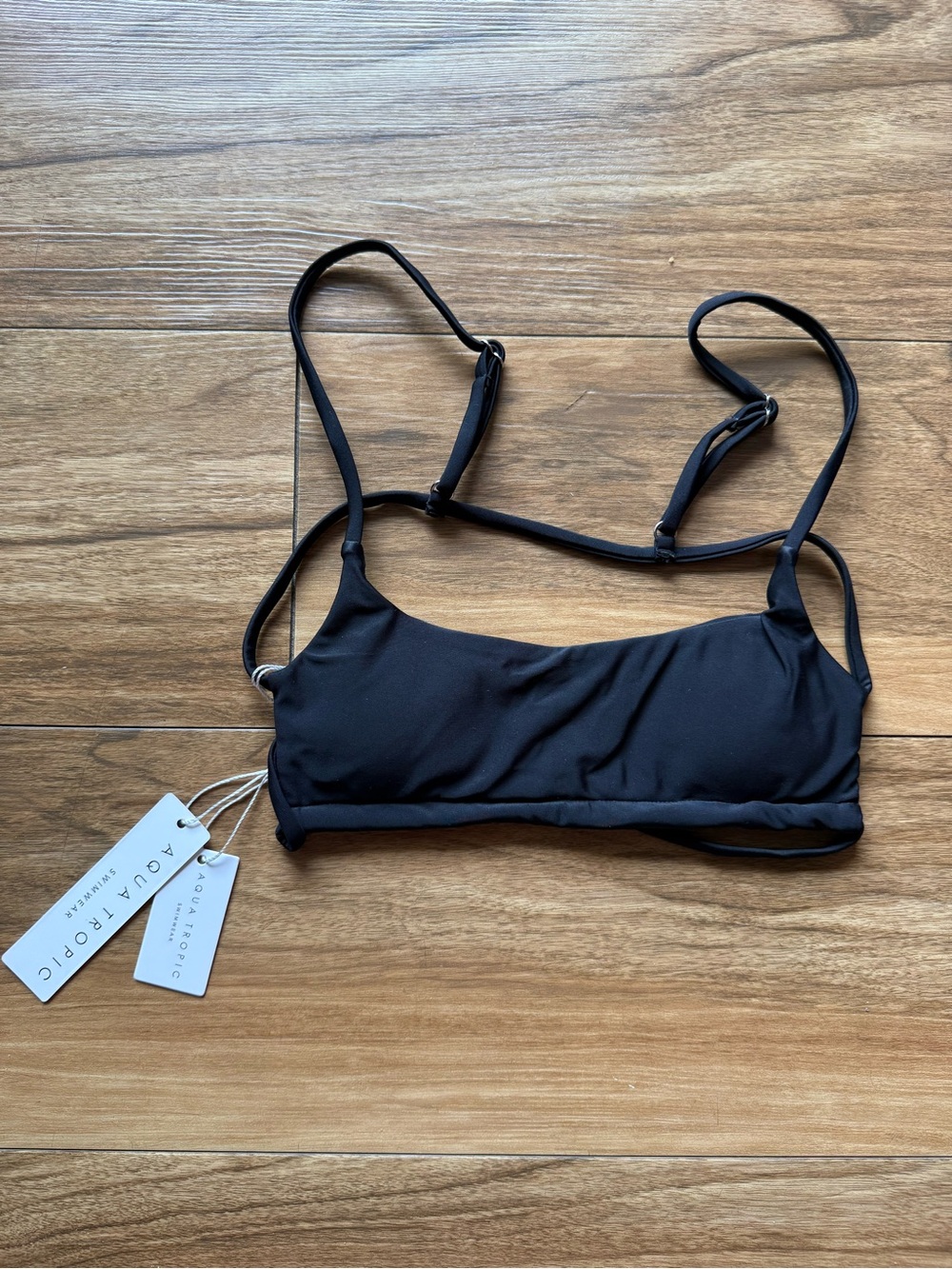 Aqua Tropic Black Strappy Bikini Top size XS NWT Swimwear
